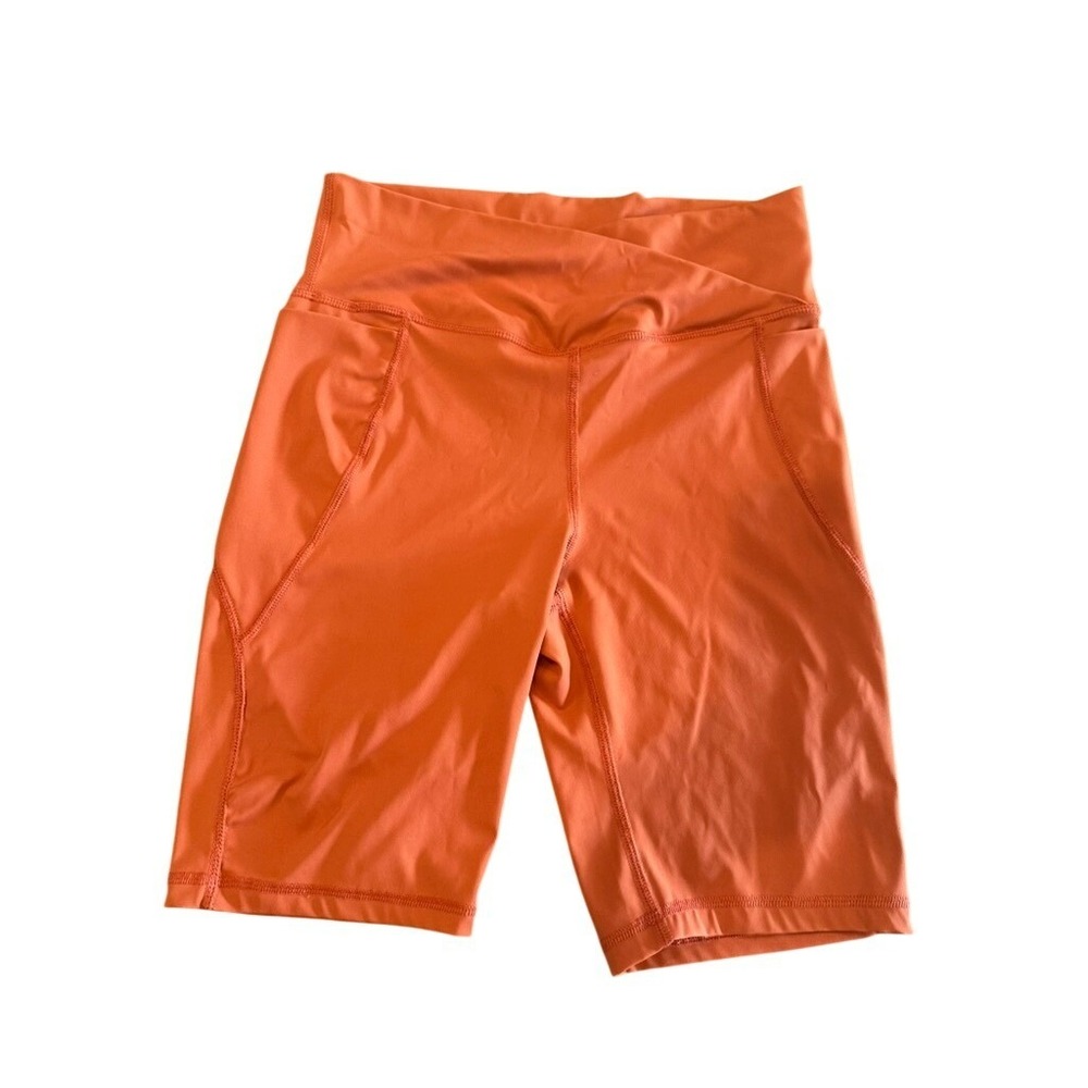 RB3 Womens Crossover Waist Biker Shorts Burnt Orange Pockets Size M‎